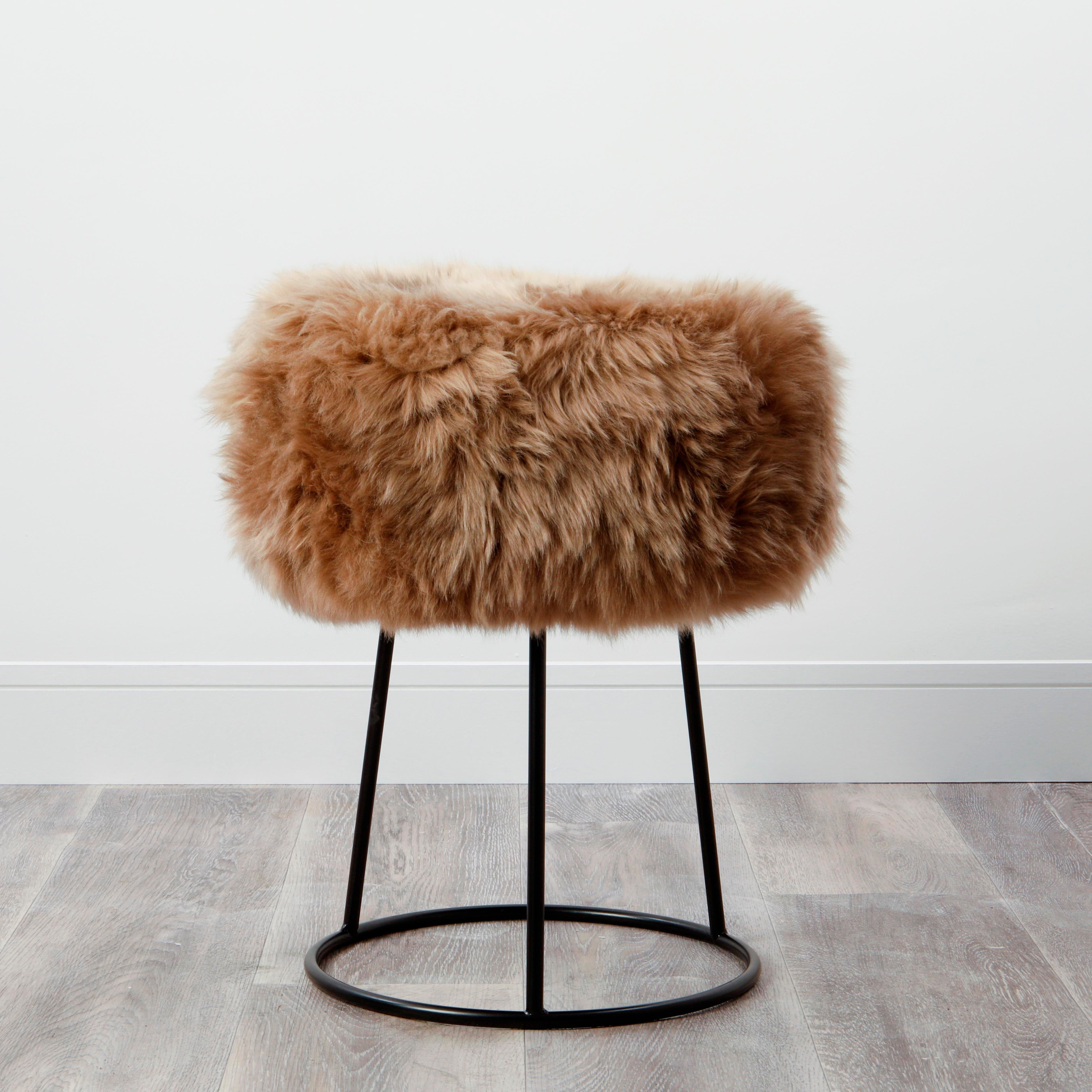 Light Brown Metal Sheepskin Stool